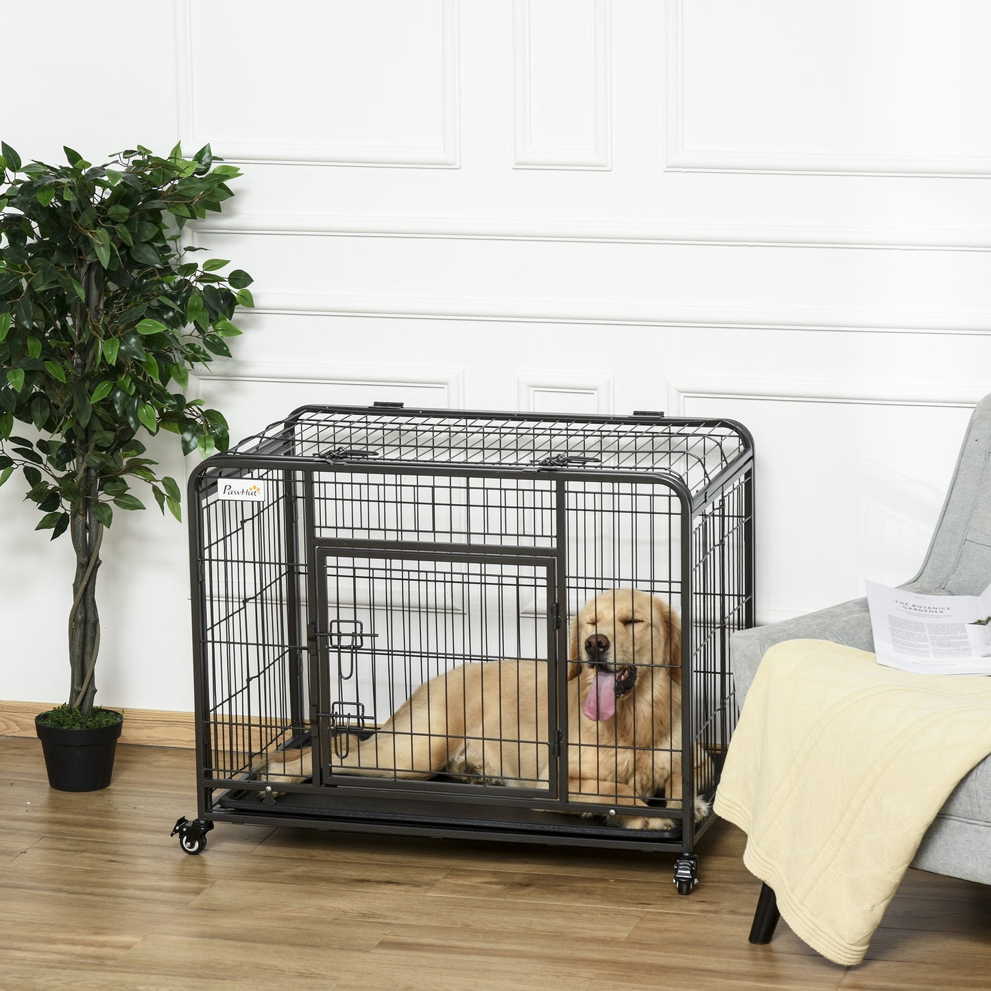 PawHut Folding Design Heavy Duty Metal Dog Cage Crate & Kennel with - Go Bagheera