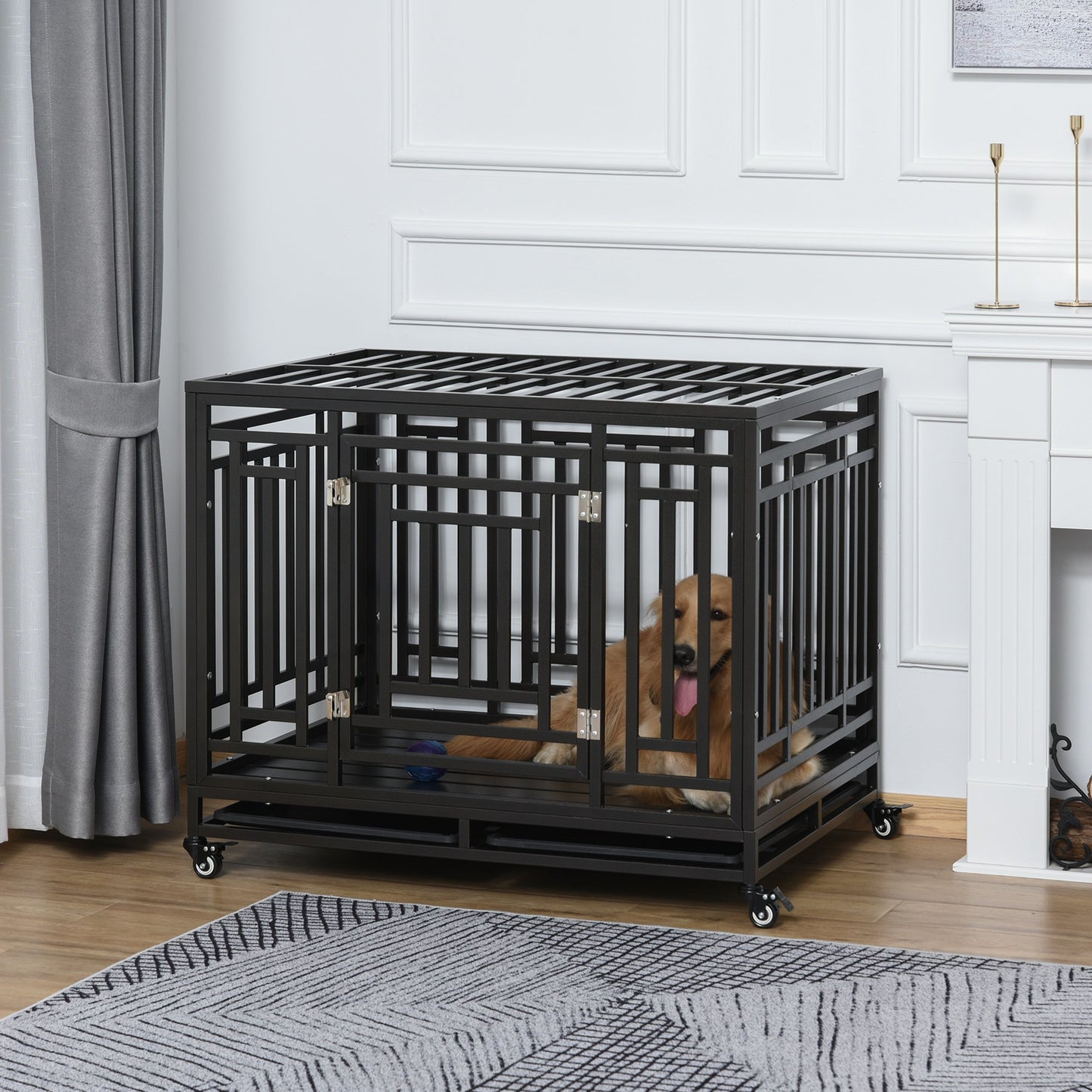 PawHut 45'' Heavy Duty Dog Pet Crate Kennel Cage Playpen Metal W/ Tray - Go Bagheera