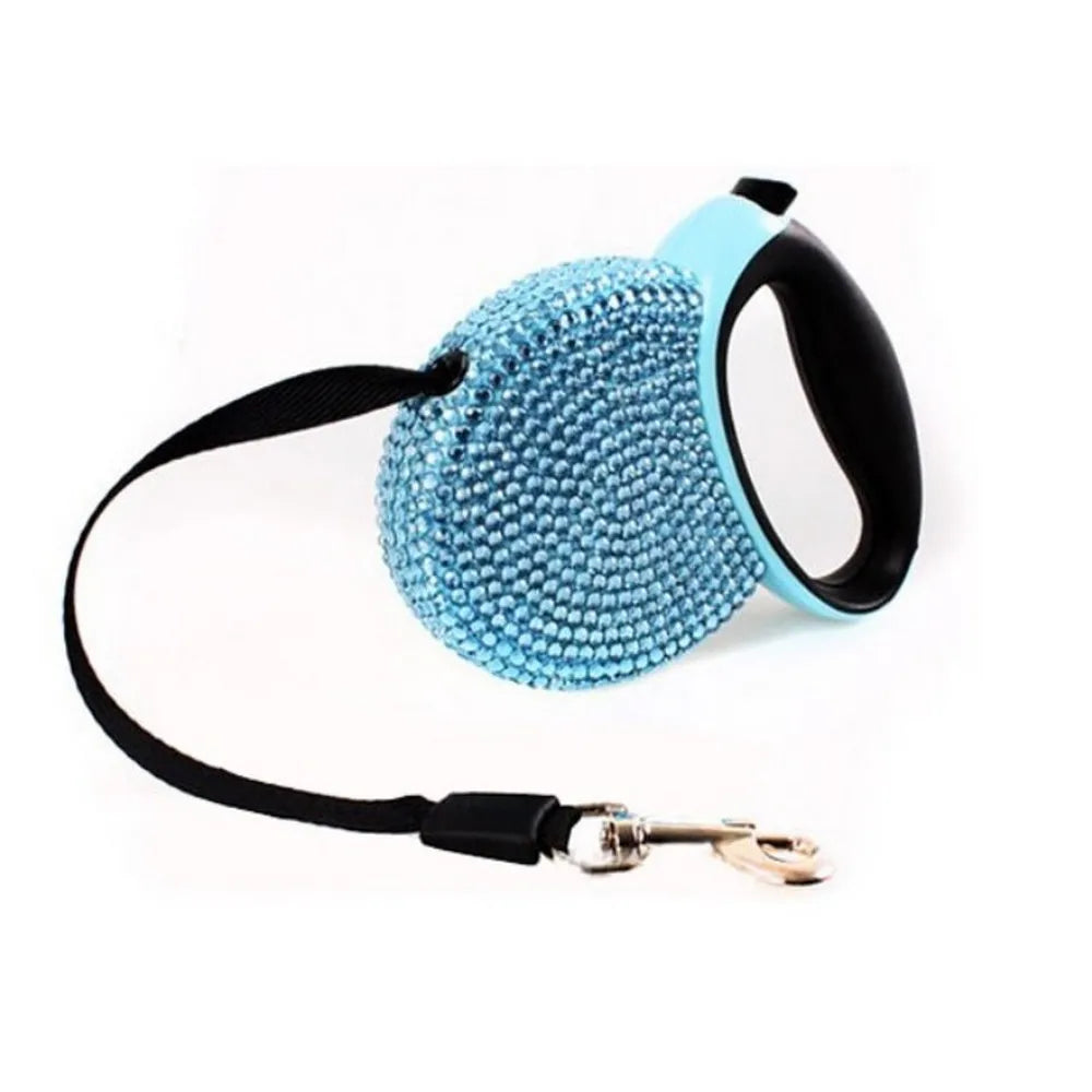 Pet Retractable Leash With Rhinestone Bling Crystal Cat Puppy Dog Lead Pink Blue 3M Flat Line Drop Shipping