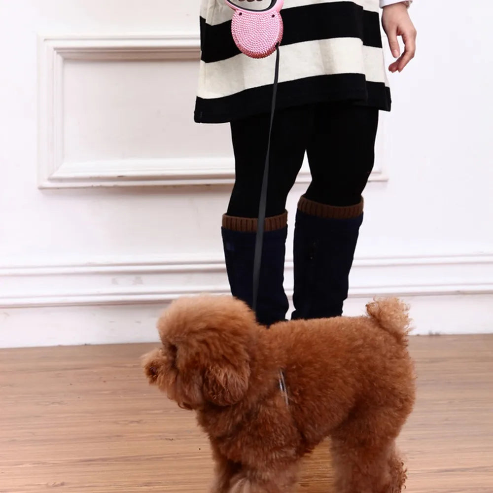 Pet Retractable Leash With Rhinestone Bling Crystal Cat Puppy Dog Lead Pink Blue 3M Flat Line Drop Shipping