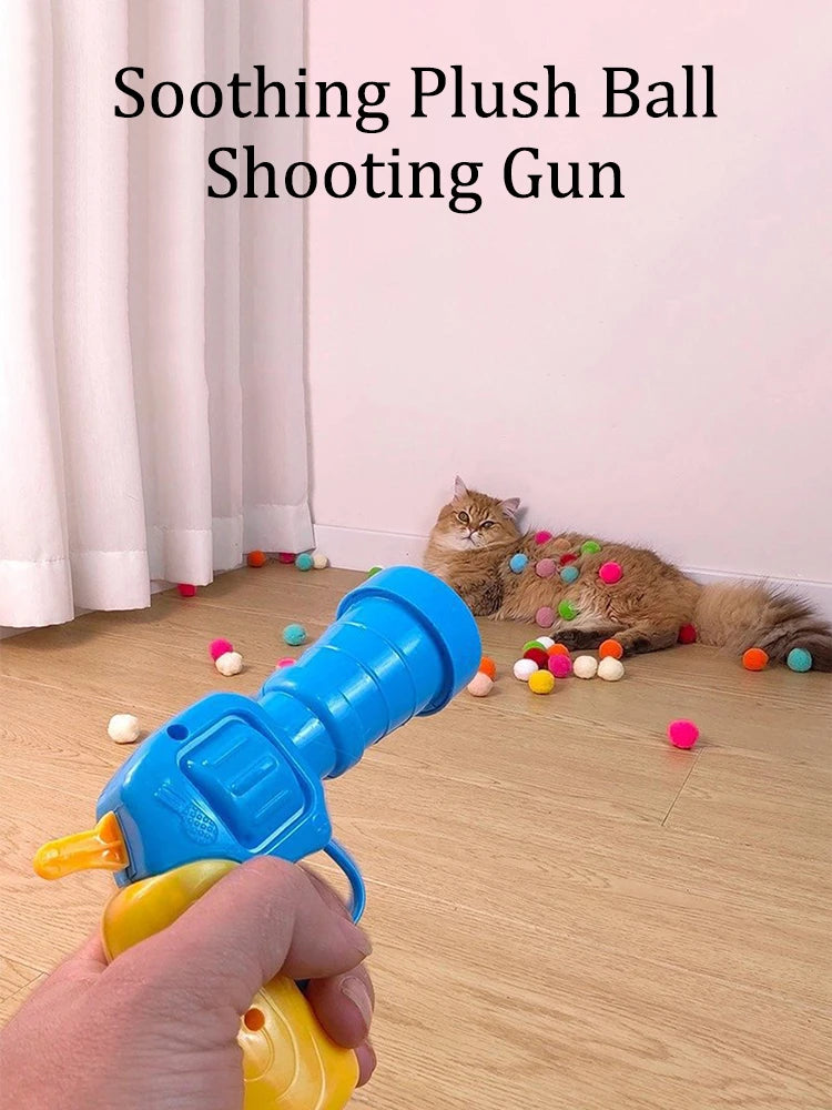 20PCS Cat Toy Interactive High Fun Toy Gun Plush Ball Firing Gun Silent Polyester High Bounce Ball Fun Cat Stick
