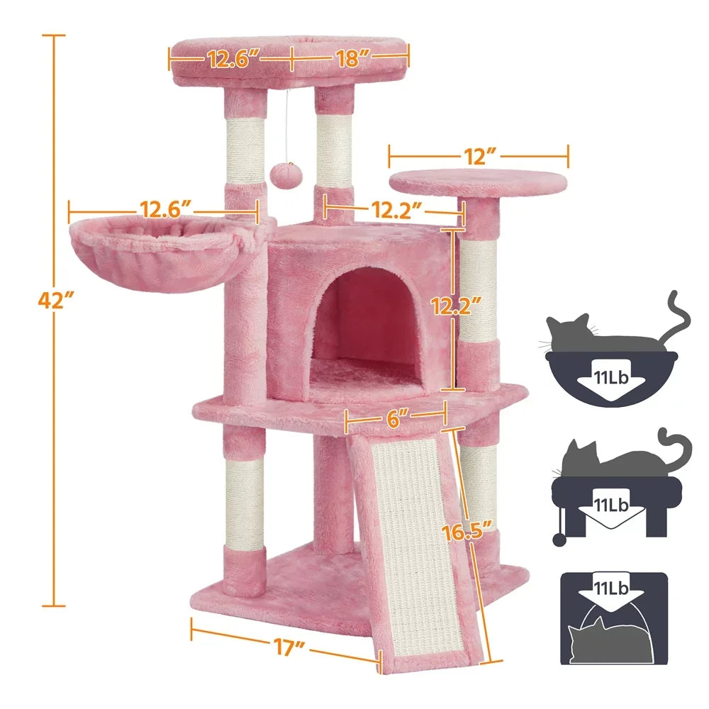 42'' Cat Tree Cat Tower with Condo & Basket Perch Platform, Pink,Cat Supplies, Cat Toys, So That Cats Can Play Happily At Home
