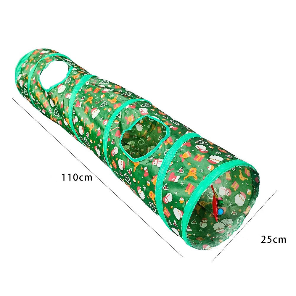 2/S/T Way Cat Tunnel Green Christmas Decoration Foldable Cat Tunnel Breathable Indoor Pet Interactive Kitten Sport Supplies
