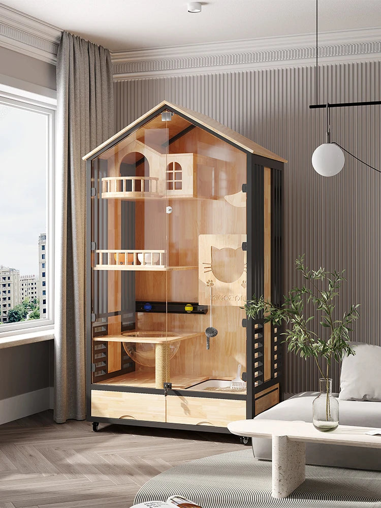 Cat housecage villa three-story solid wood large luxury home house cage coffee cabinet
