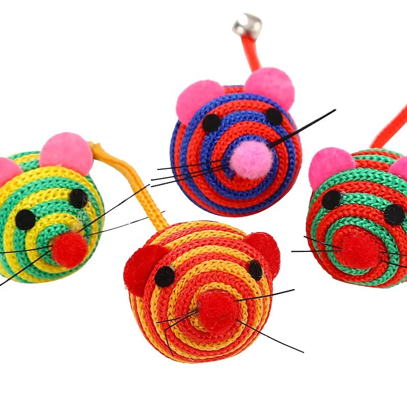 Pet Cat Toys Lovely Stripe Nylon Rope Round Ball Mouse Toy with Bell Pet Cat Chew Toy Cat Toys Interactive Pet Products