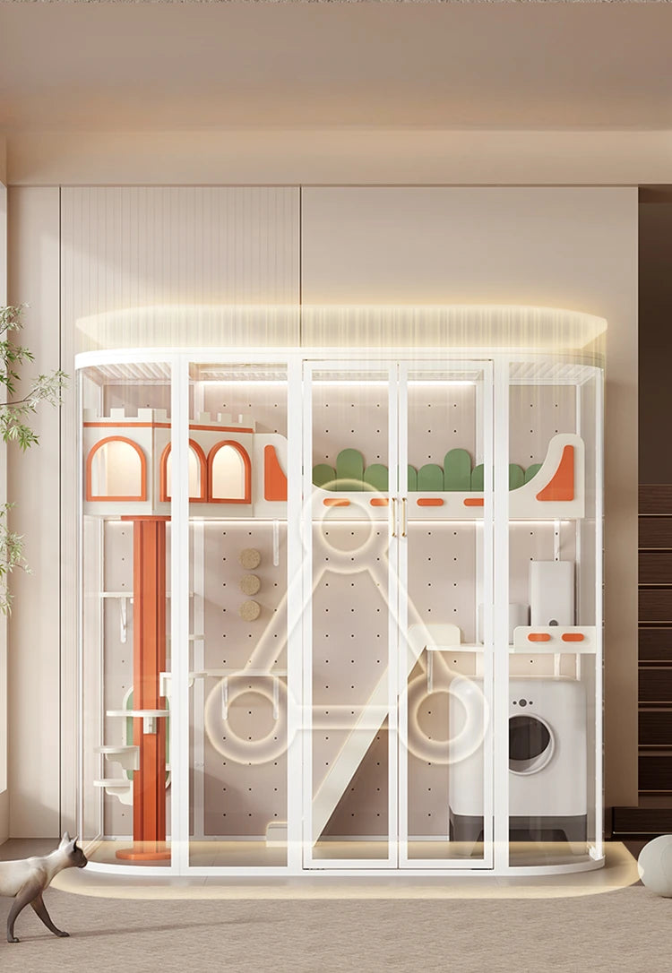 Cat Castle Large Villa Panoramic Glass Cat Room Luxury House Household Indoor Cage Cat Nest