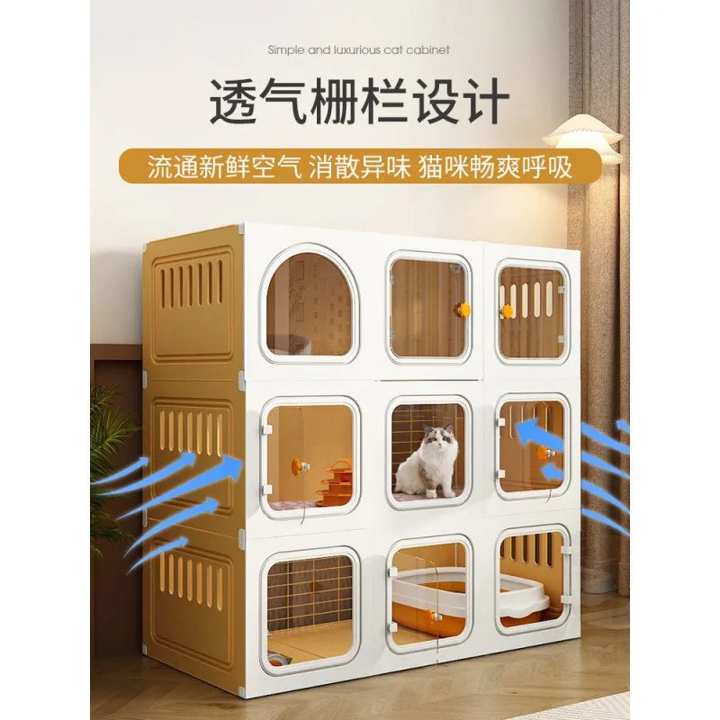 Nordic Home Indoor House Luxury Cat Cages Super Large Free Space Cage Litter Box Integrated Villa Supplies