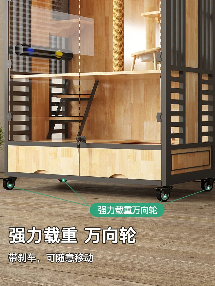 Cat housecage villa three-story solid wood large luxury home house cage coffee cabinet