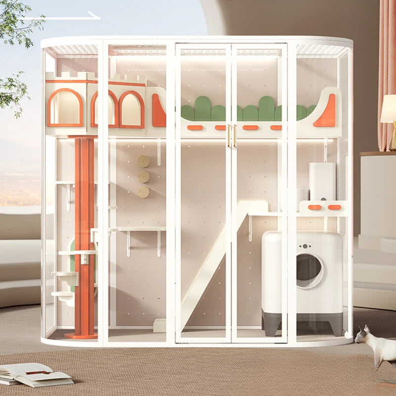 Cat Castle Large Villa Panoramic Glass Cat Room Luxury House Household Indoor Cage Cat Nest