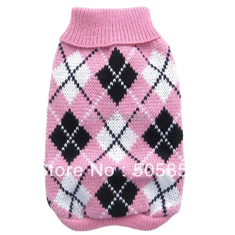 Dog Cat Argyle Sweater Hoodie Pet Puppy Coat Jacket Autumn/Winter Apparel 5 Colours 6 Sizes