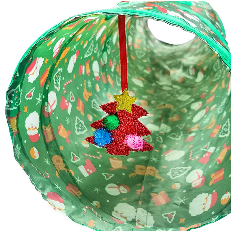 2/S/T Way Cat Tunnel Green Christmas Decoration Foldable Cat Tunnel Breathable Indoor Pet Interactive Kitten Sport Supplies