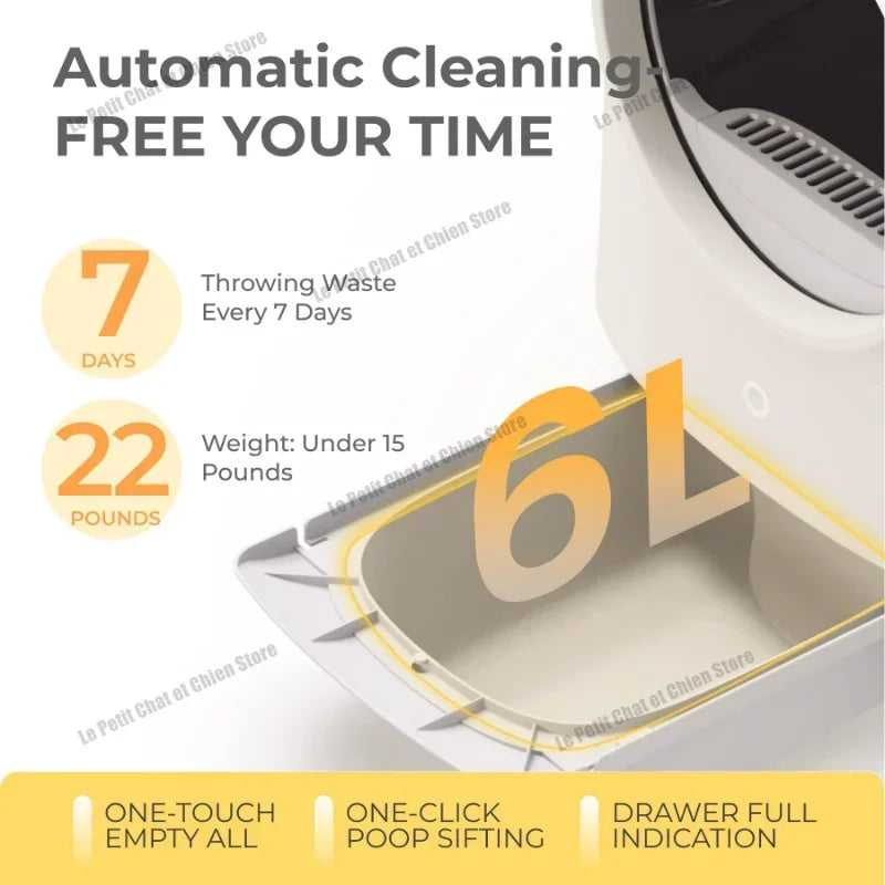 56L Automatic Cat Litter Box Self Cleaning Pet bedpan Remote App Control Alerts Odor Suppression, Disassembly for Multiple Cats