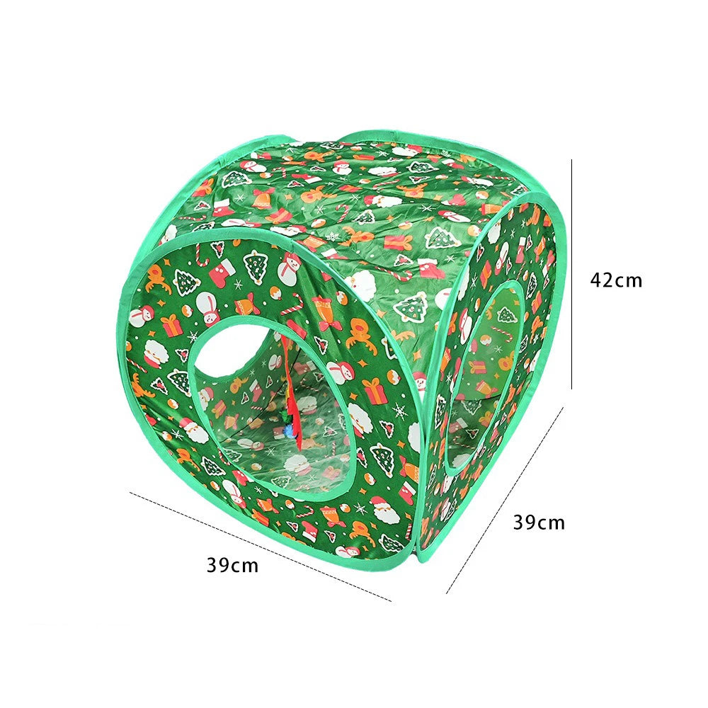 2/S/T Way Cat Tunnel Green Christmas Decoration Foldable Cat Tunnel Breathable Indoor Pet Interactive Kitten Sport Supplies