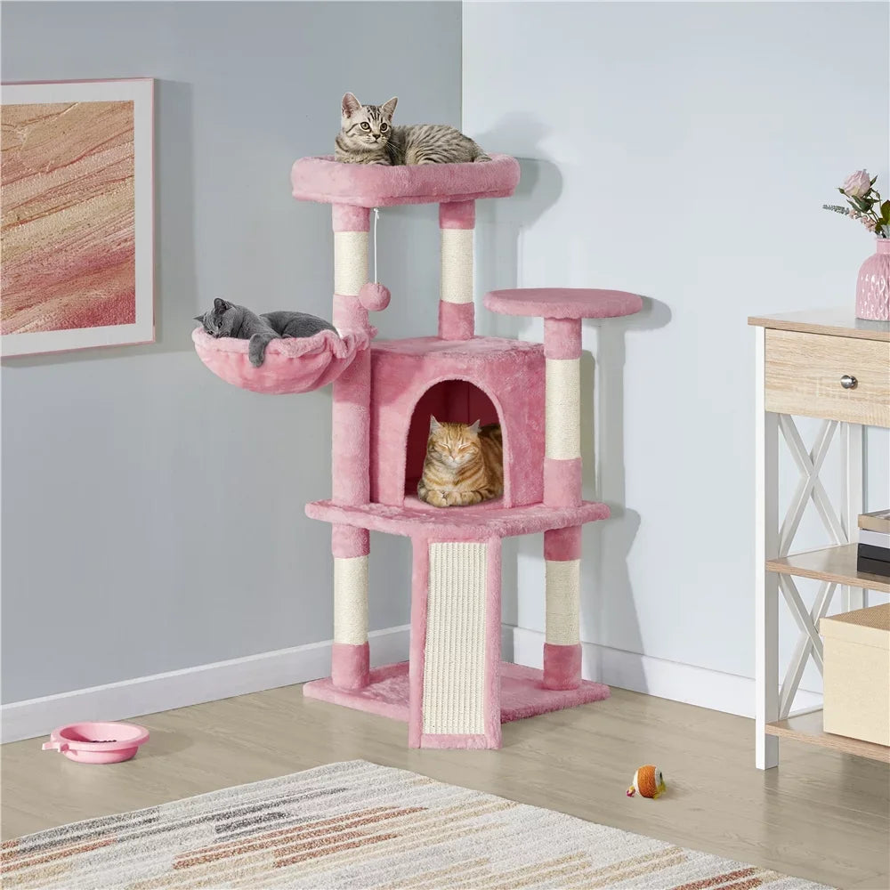 42'' Cat Tree Cat Tower with Condo & Basket Perch Platform, Pink,Cat Supplies, Cat Toys, So That Cats Can Play Happily At Home