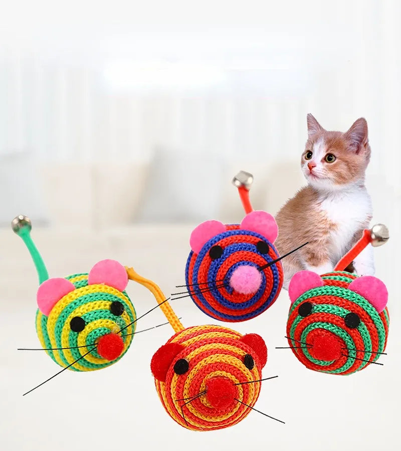 Pet Cat Toys Lovely Stripe Nylon Rope Round Ball Mouse Toy with Bell Pet Cat Chew Toy Cat Toys Interactive Pet Products