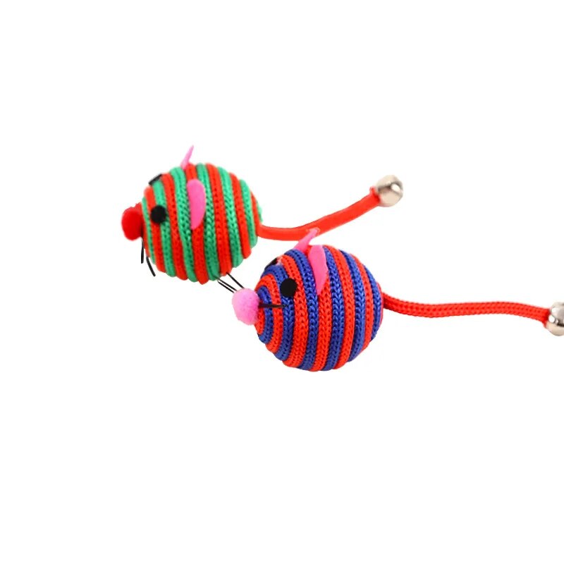 Pet Cat Toys Lovely Stripe Nylon Rope Round Ball Mouse Toy with Bell Pet Cat Chew Toy Cat Toys Interactive Pet Products