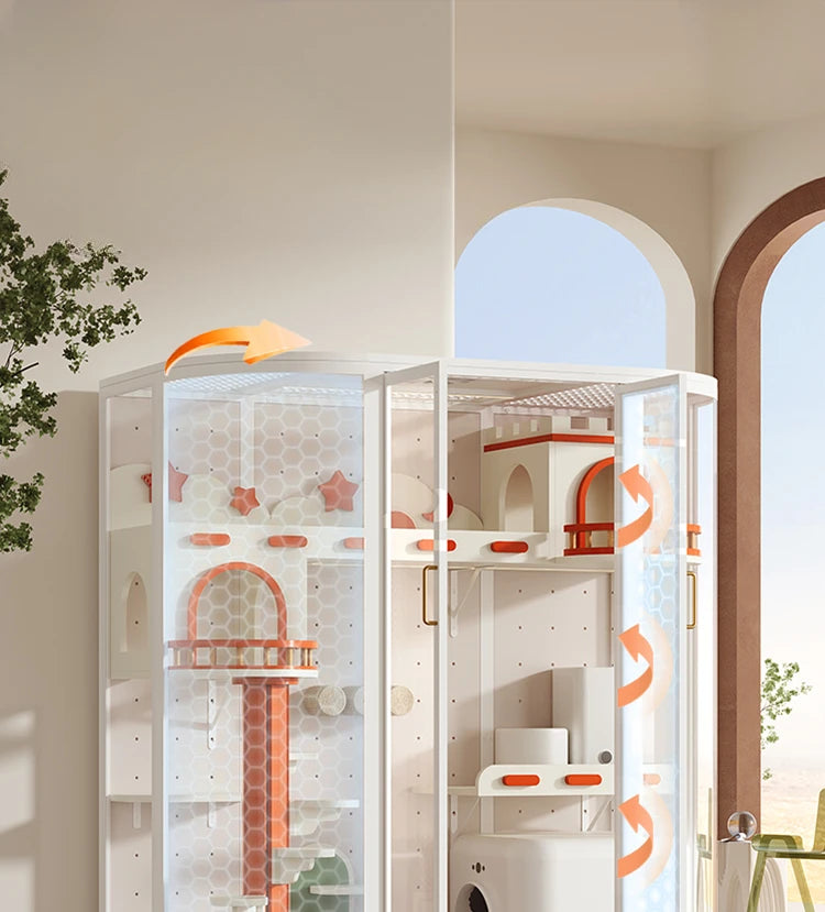 Cat Castle Large Villa Panoramic Glass Cat Room Luxury House Household Indoor Cage Cat Nest