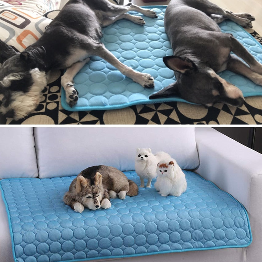 Pet Pad Summer Cooling Mat Dog Beds Mats Blue Pet Ice Pad Cool Cold Silk Moisture-Proof Cooler Mattress Cushion Puppy - Go Bagheera