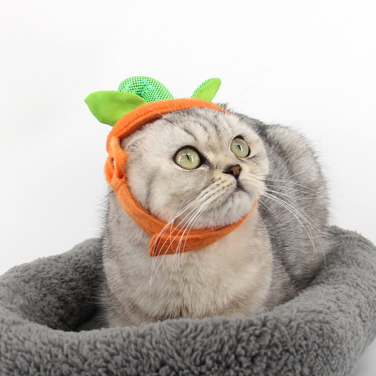 Halloween Pet Cats Costume Props Creative Pumpkin Shape Green Leaf Decoration Cosplay Clothing Holiday Garment Supplies