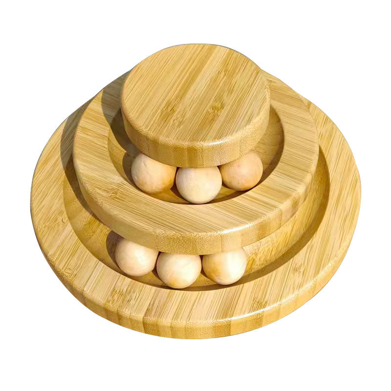 Solid Wood Cat Toy Wooden Turntable Rolling Ball Double Layer Tease Cat Bite Resistant Toy - Go Bagheera