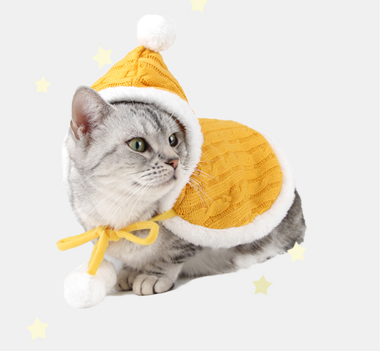 Pet Christmas Day Yellow Yarn Cloak