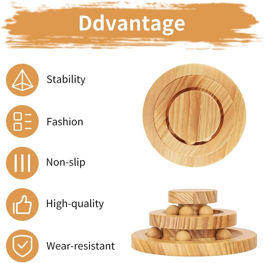 Solid Wood Cat Toy Wooden Turntable Rolling Ball Double Layer Tease Cat Bite Resistant Toy - Go Bagheera