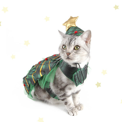 Christmas Tree Cape Pet Costume Cat Star Hat Small Clothes Suit