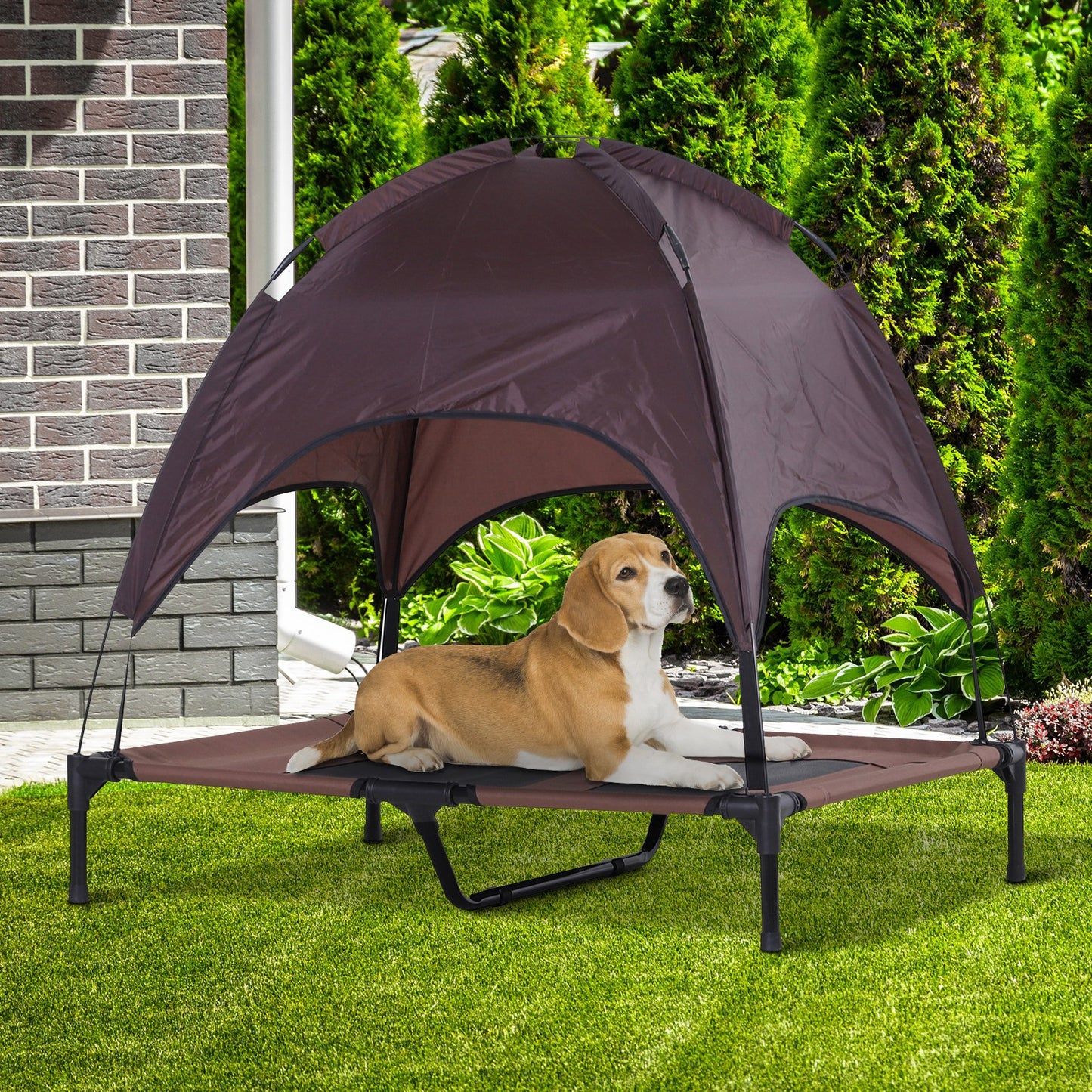 PawHut Elevated Pet Bed Dog Foldable Outdoor Cot Coffee