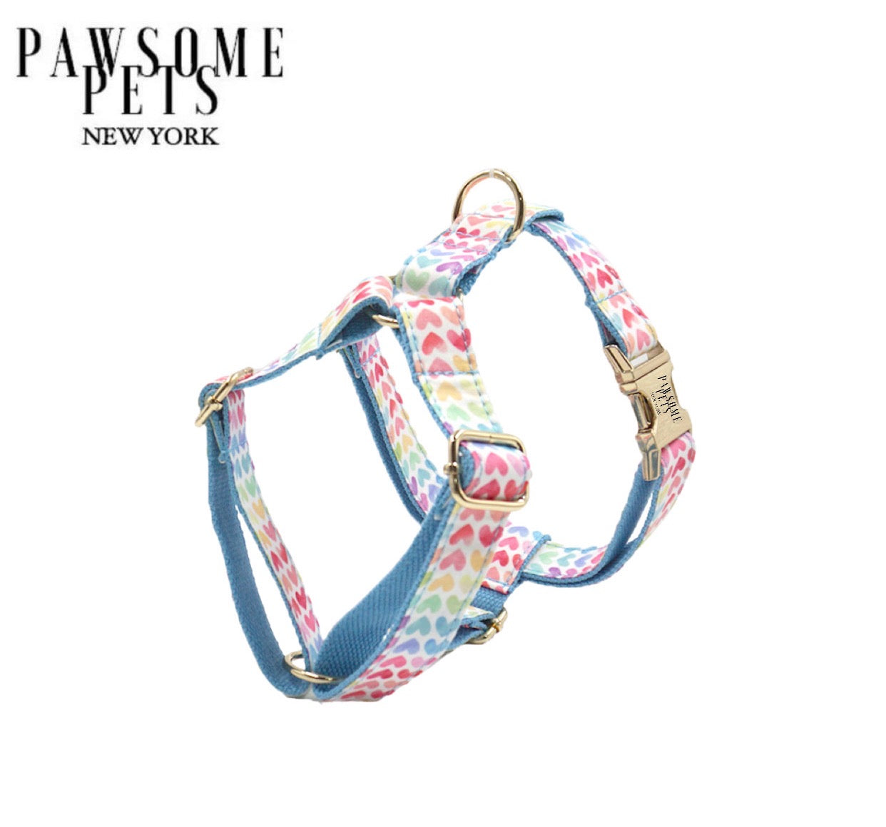 STEP IN HARNESS - RAINBOW HEART BLUE