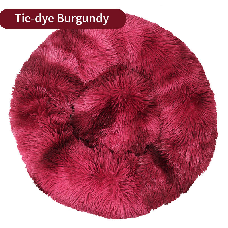 Dog Kennel Cat Kennel Long Tie-Dye Plush Round Pet Kennel Dog Bed Winter Dog Mat Pet Tie-Dye Mattress Pet Supplies