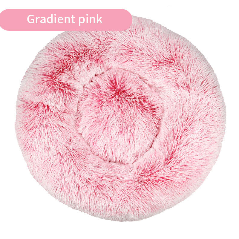 Dog Kennel Cat Kennel Long Tie-Dye Plush Round Pet Kennel Dog Bed Winter Dog Mat Pet Tie-Dye Mattress Pet Supplies