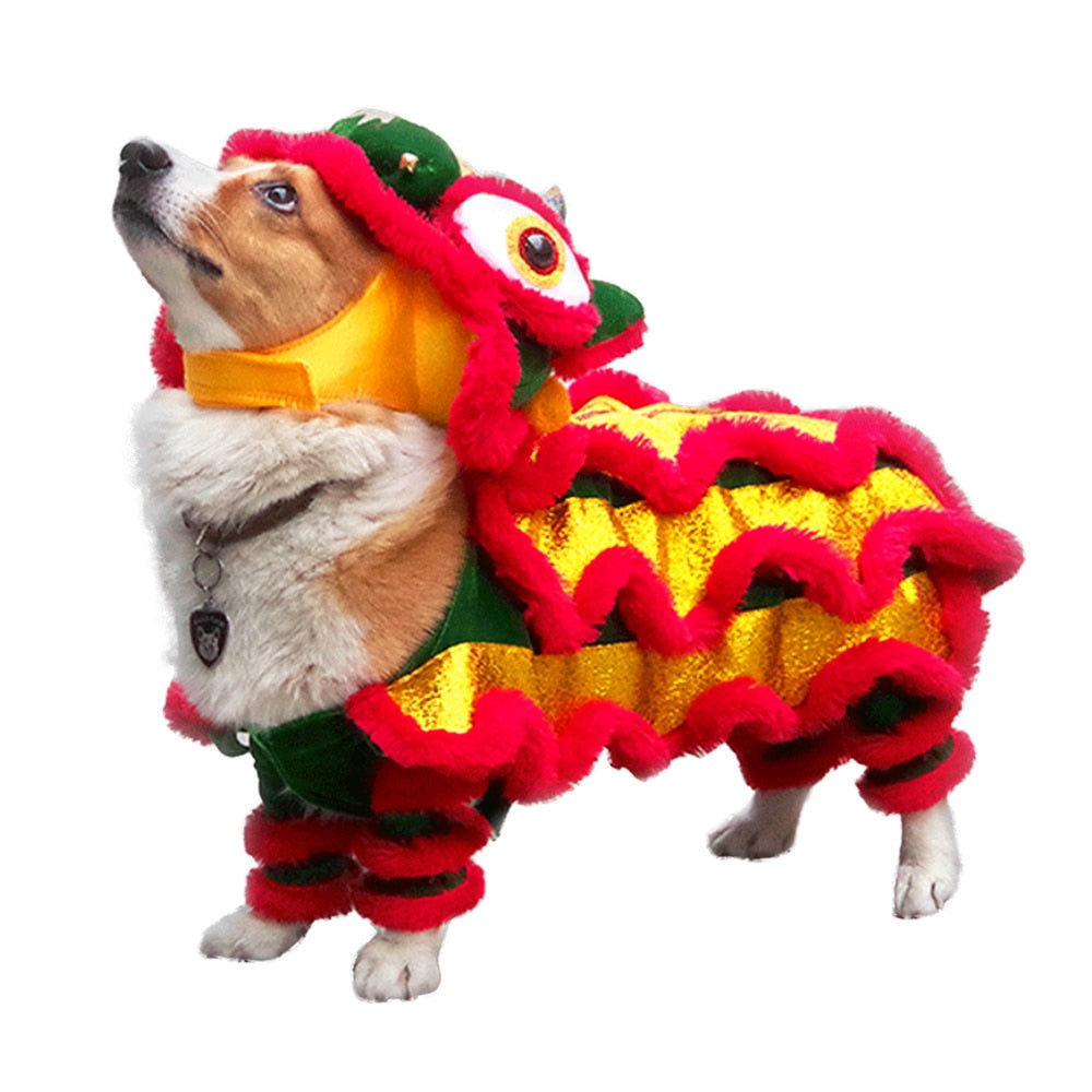 Funny Pet Cat Dog Costume Clothes Chinese Lion Dance Suit For French Bulldog Small Medium Dogs Corgi New Year Dress Up Apparel