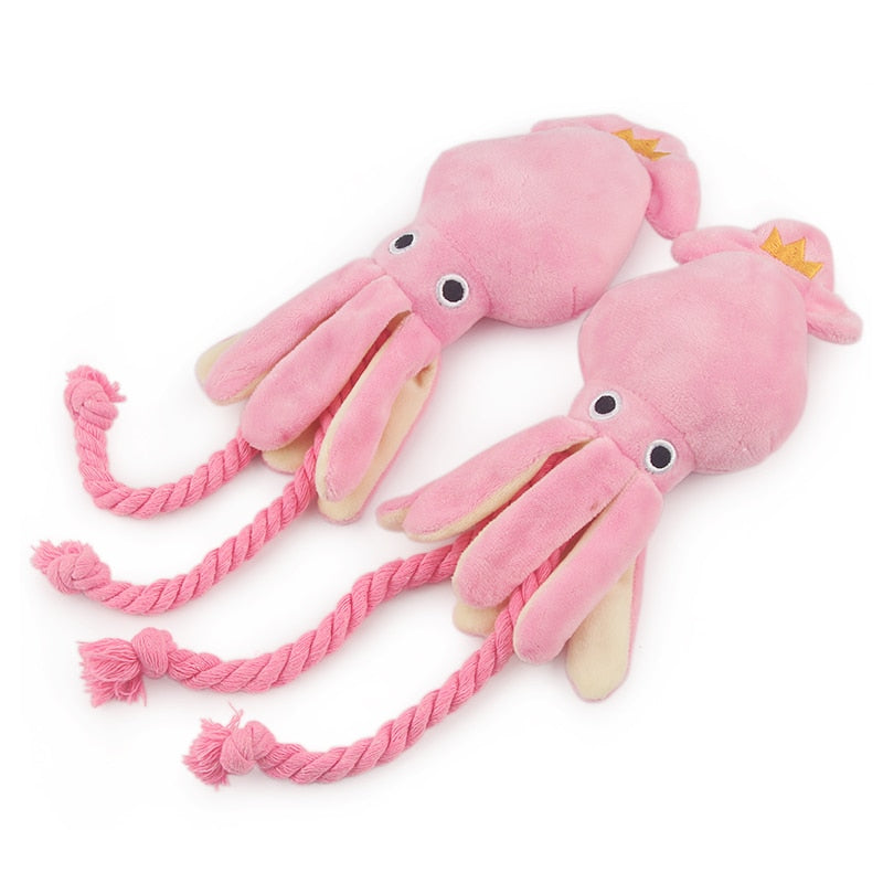 Cute Squid Small Dog Toy Sound BB Plush Pet Puppy Rope Toys Pink Chew Squeak Toys For Cat