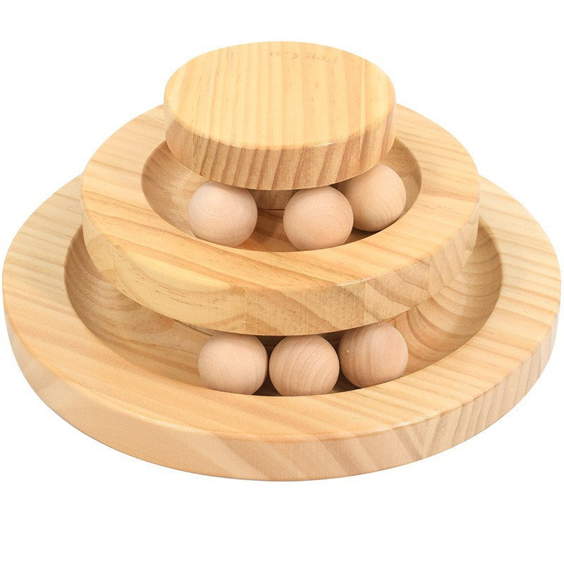 Solid Wood Cat Toy Wooden Turntable Rolling Ball Double Layer Tease Cat Bite Resistant Toy - Go Bagheera