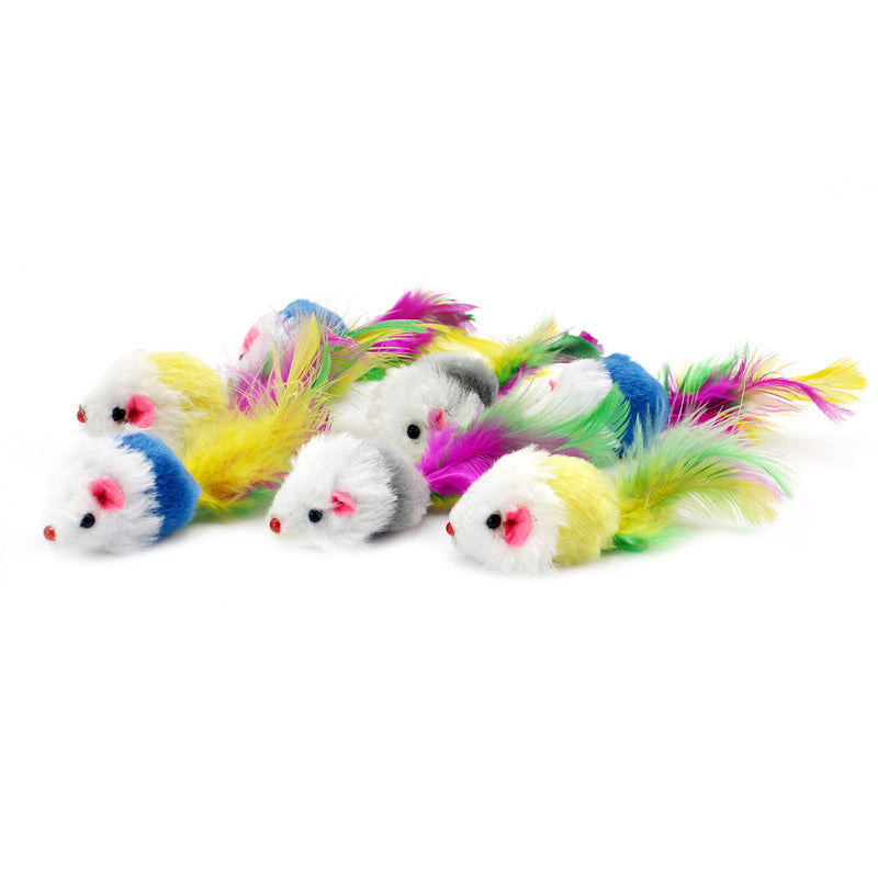 pawstrip 12pcs/pack Colorful Feather Cat Toys False Mouse Kitten Cat Toy With Sound Rattling