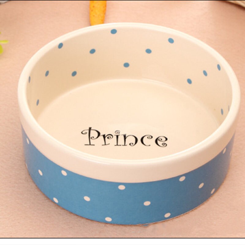 Pet Dog Beautiful Ceramics Pink Blue Dot Pattern Bowl Dog Cat Drinking Eating FeederS BW761