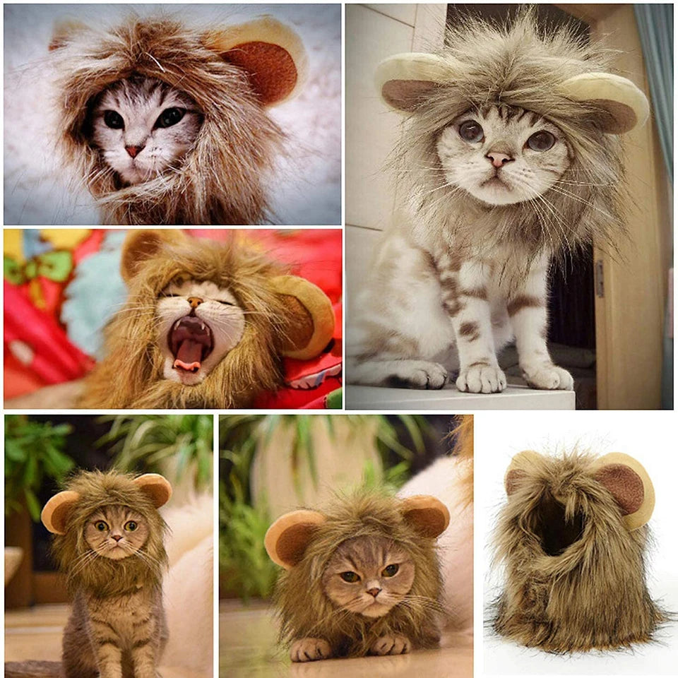 Cute Lion Mane Cat Wig Pet Small Dog Cats Costume Lion Mane Wig Cap Hat for Cat Dogs Fancy Costume Cosplay Toy Pet Supplies