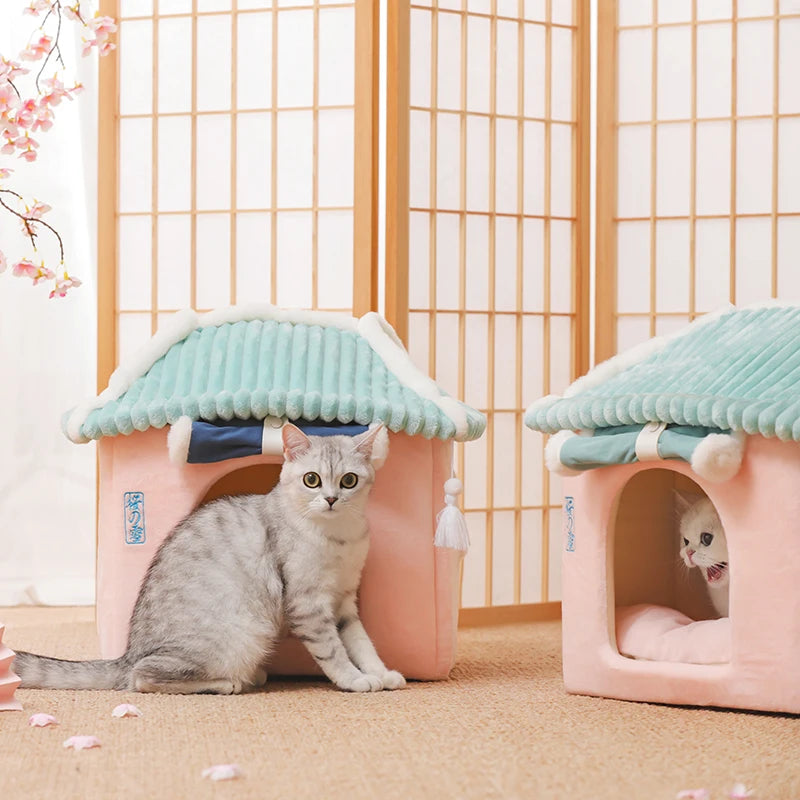 Hoopet Cute Fully Enclosed House For Cats Warmth Winter Pet House Super Soft Sleeping Bed For Puppy Cat House Suppliers