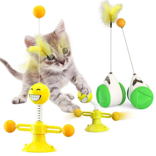 Mewoofun Smile Spring Man Cat Toys Feather Ball Strong Suction Rotate 360 Funny Pet Dog Kitten Interactive Training Toys