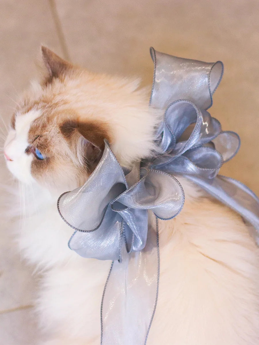 Princess Ribbon Lace Collar for Cats Elegant Silk Gauze Dog Necklace Cat Accessories Sweet Kitten Neck Decor Pet Bows Yorkie Rag