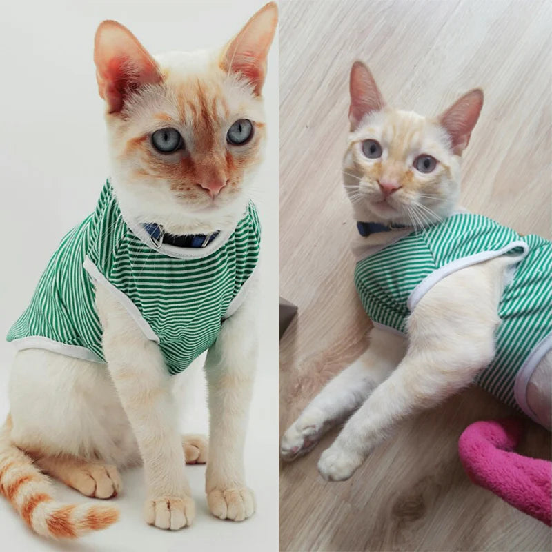 Summer Cat Clothes Cotton Striped Vest Pet Cats T Shirt Clothing For Cat Outfit Shirt Pet Clothes Cute Kitten Puppy Costume 25S2