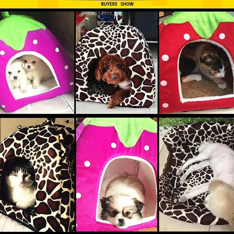 Hot Sale Cute Pet Supplies Dog House Soft Pink Cat Rabbit Bed House Kennel Doggy Warm Washable Cushion Baskets for Puppy Home