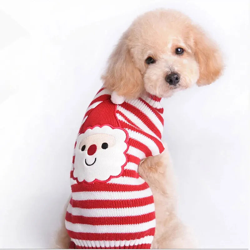 Xmas Striped Dog Sweater Pet Reindeer Knit Clothes Dogs Snowman Christmas Hoodies Costume