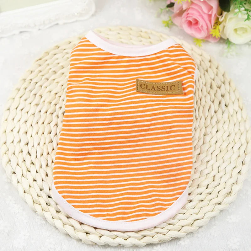 Summer Cat Clothes Cotton Striped Vest Pet Cats T Shirt Clothing For Cat Outfit Shirt Pet Clothes Cute Kitten Puppy Costume 25S2