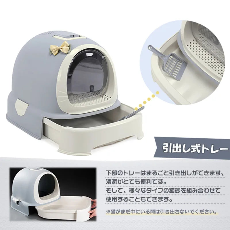 Cat Litter Box Reduces Litter Tracking Odor Large Cat Litter Box Hooded Litter Tray Kitten Toilet Well Designed Space Efficient