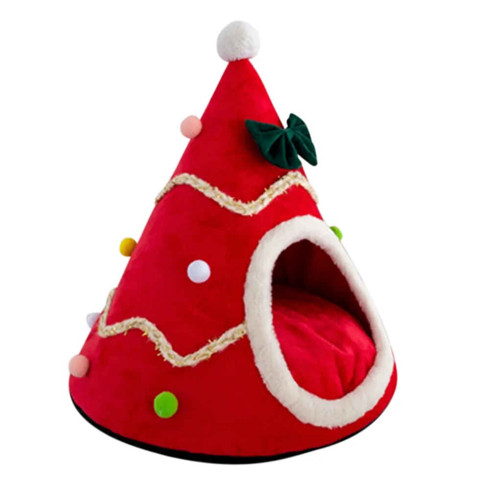 Christmas Tree Shape Pet House Soft Warm Nest Bed