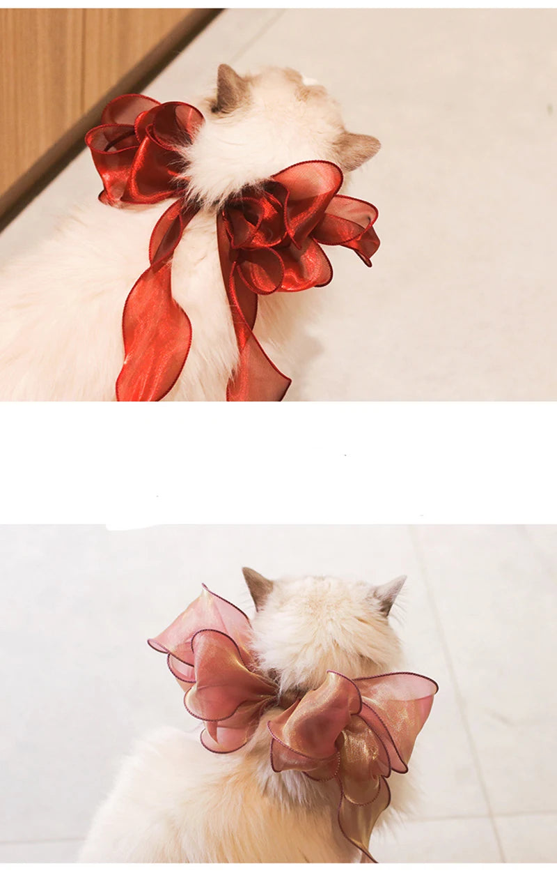 Princess Ribbon Lace Collar for Cats Elegant Silk Gauze Dog Necklace Cat Accessories Sweet Kitten Neck Decor Pet Bows Yorkie Rag