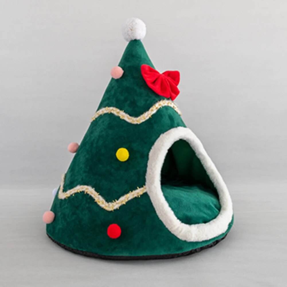 Christmas Tree Shape Pet House Soft Warm Nest Bed