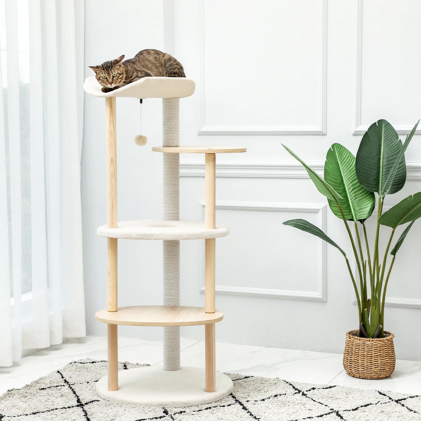 Wood Cat Scratcher Luxury Cat Tree Condo Kitten Nest Climbing Tower with Scratching Post Cat Toys Playing Platform House