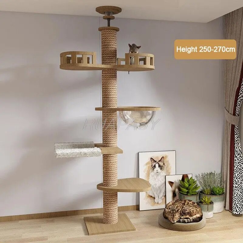 Cat Tree Floor to Ceiling Cat Tower Adjustable Kitten Multi-Level Condo With Scratching Post Pad Hammock Pet Cat Activity Center